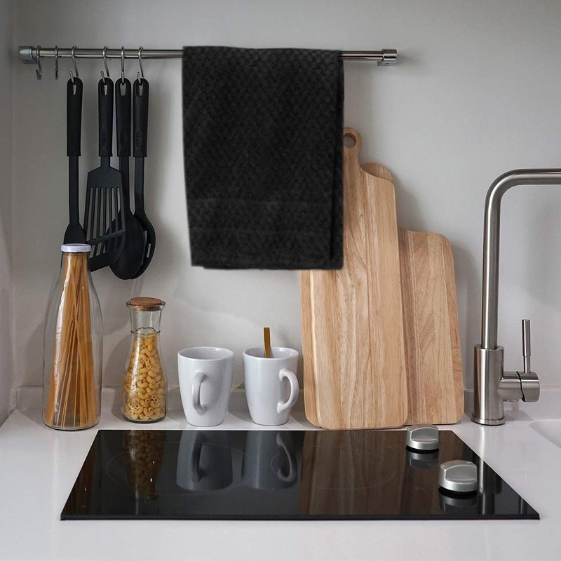 TALVANIA Kitchen Towels 100% Cotton Dobby Weave Terry Towel Set, 15" X 25", 6 Pack Soft and Absorbent Multipurpose Dish Cloth, Hand Towel and All Kitchen Cleaning Machine Washable (Black) - Image 4